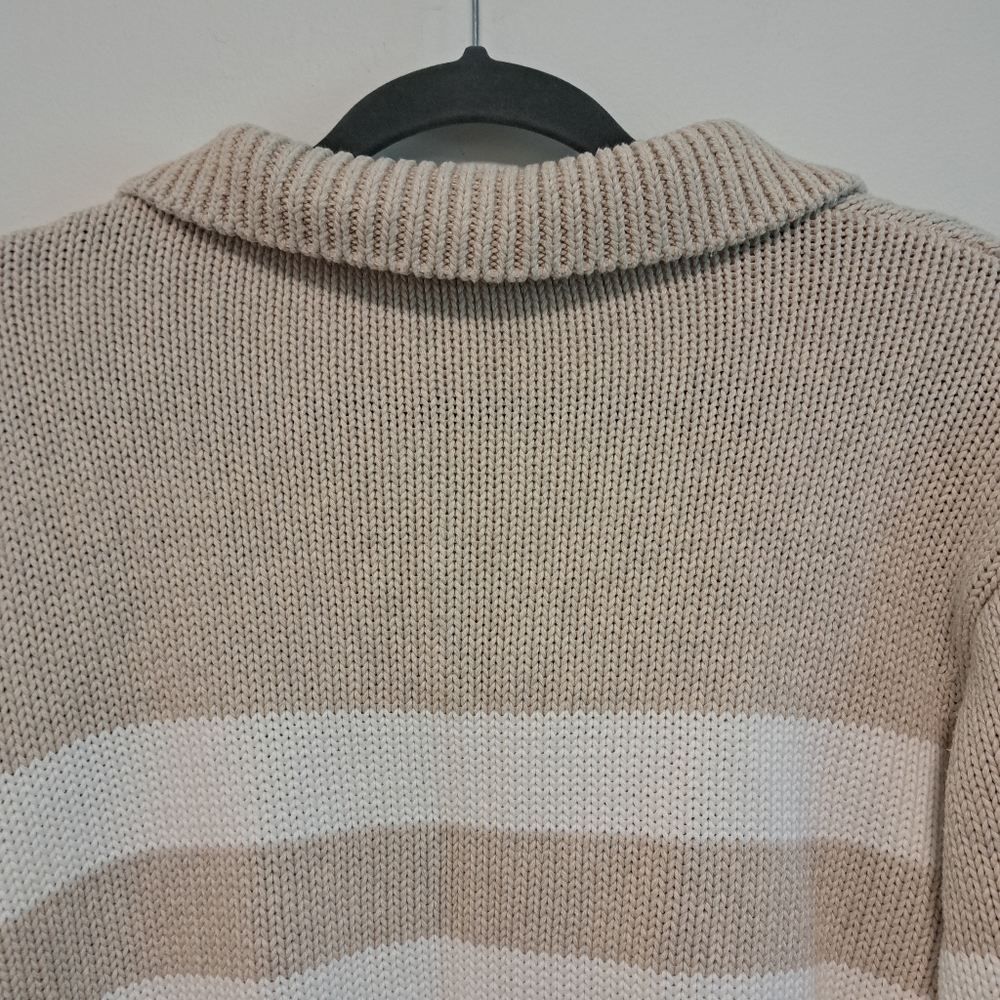Quince 100% Organic Cotton Cropped Polo Sweater Beige Striped Fishman Sz S - Picture 7 of 10